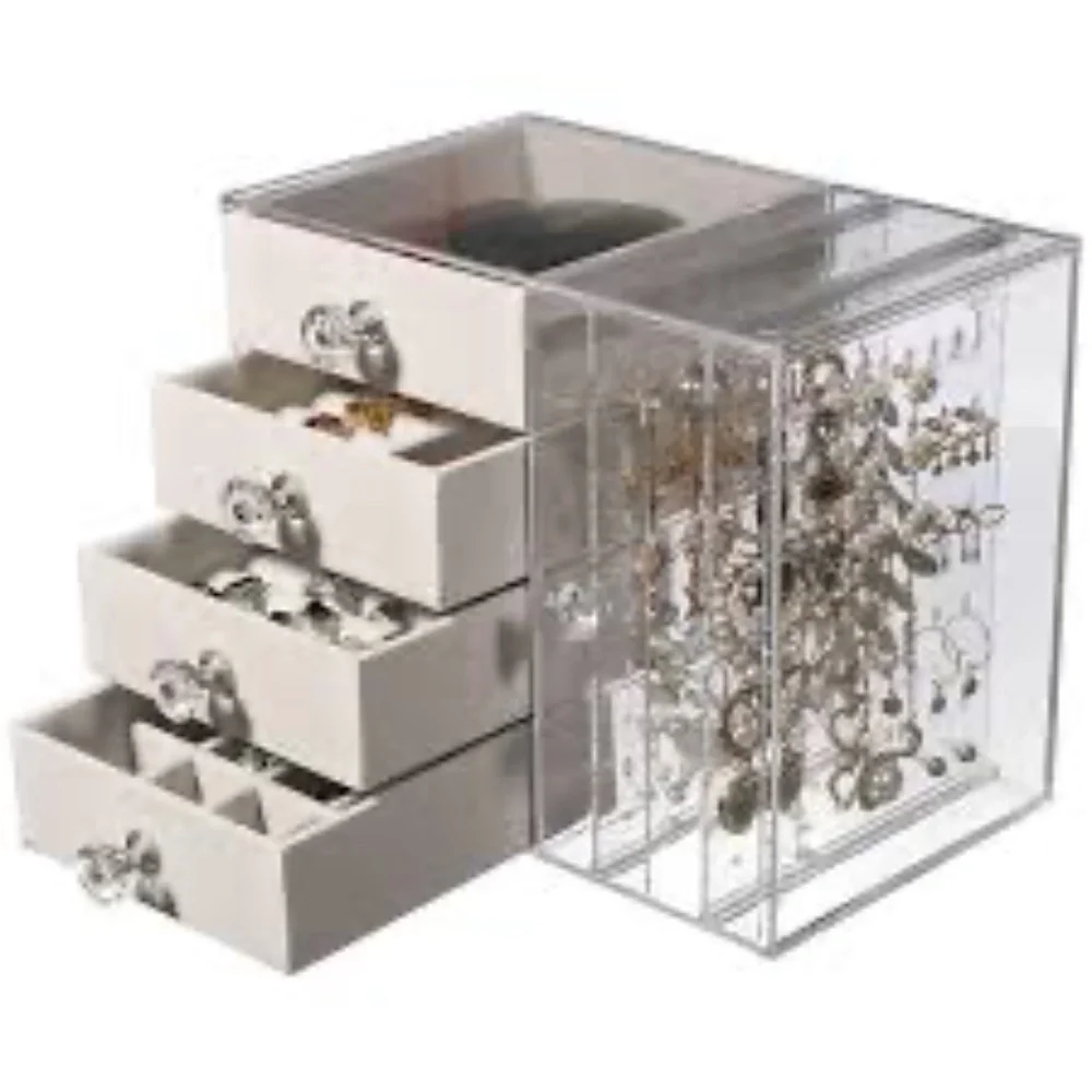 💐   ACRYLIC FAUX SUEDE JEWELRY STORAGE ORGANIZER NIB - Picture 6 of 12